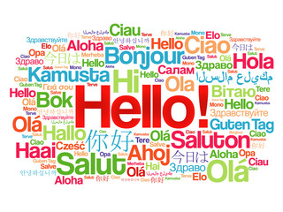 Hello word cloud in different languages of the world, background concept © dizain