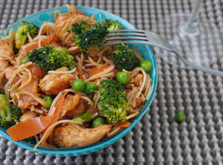 Healthy food of Thailand - chicken Pad Thai: spicy, juicy, hot