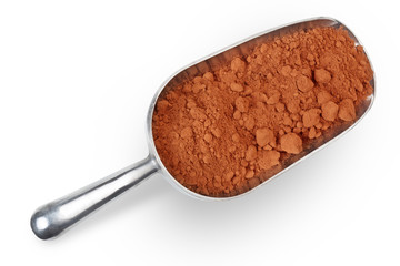metal scoop with cocoa powder 