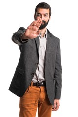 Fototapeta premium Man making stop sign