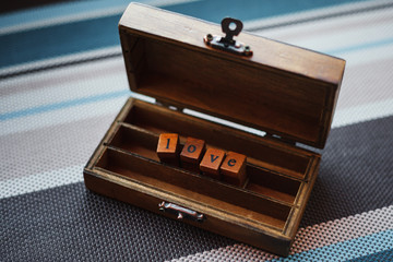 wooden box and the word 