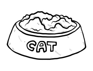 cat food / cartoon vector and illustration, black and white, hand drawn, sketch style, isolated on white background.