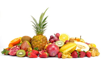 fresh tropical fruits isolated on white background