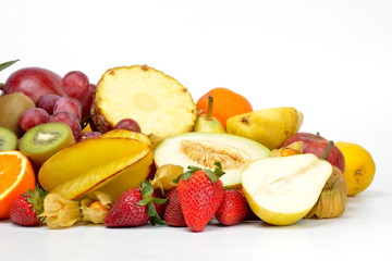 fresh tropical fruits isolated on white background