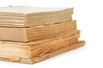 stack of old books isolated on white background