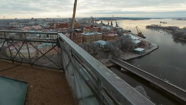 View of the historic city of Vyborg from St. Olav tower, at dawn. Russia