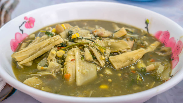 Thai spicy soup with bamboo shoots