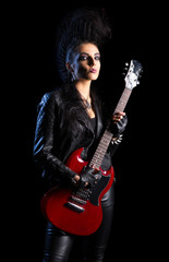 Rock musician woman isolated