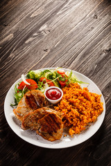 Grilled steaks and vegetables