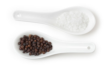 pair of china spoons with salt and pepper 