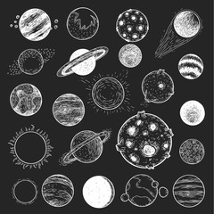 Fototapeta na wymiar Set of planets icon, hand drawn vector illustration.