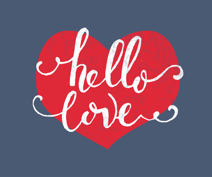 Hand sketched Hello Love text as Valentine's Day logotype, badge