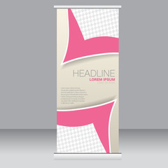 Roll up banner stand template. Abstract background for design,  business, education, advertisement.  Pink color. Vector  illustration.