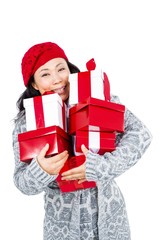 Portrait of woman carrying gifts