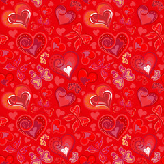 Fototapeta premium Hearts seamless pattern. Doodle hand draw vector background