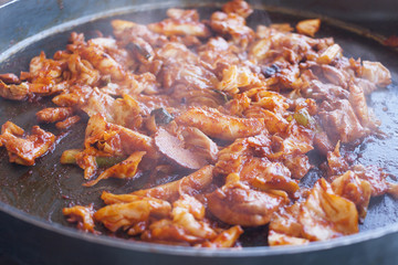 Korean stir-fried chicken with spicy sauce