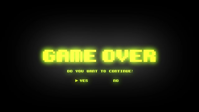 GAME OVER DO YOU WANT TO CONTINUE WITH GLITCH EFFECT 4k. loop of Game over Screen.