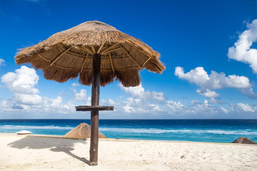 Sun umbrella on beautiful beach
