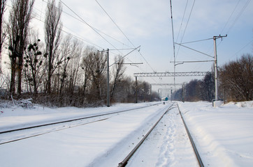 The landscape the railroad in the winter