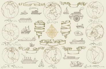 Sea travel with retro ships.