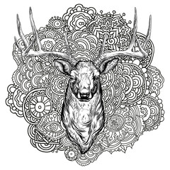  Horned deer with ornament. 