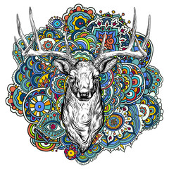  Horned deer with colored ornament. 