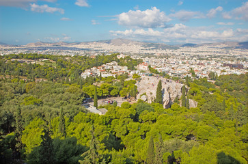 Fototapeta na wymiar ATHENS, GREECE - OCTOBER 8, 2015: Outlook from Acropolis to Areopagus hill and to Agia Marina church.
