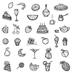  Icons snacks, fruit and dessert.