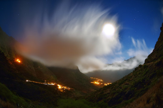 mountain village by night in Tenerife, Canary islands