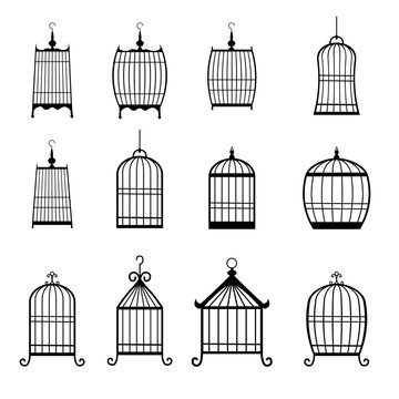 Set of modern bird cages. editable