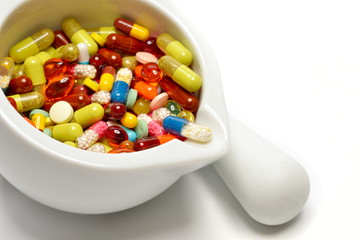 various pills in a mortar