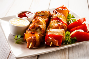 Kebabs - grilled meat and vegetables 