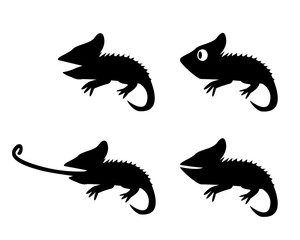 Set of lizard in silhouette style. side view