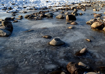 Steine im gefrorenen Fluss