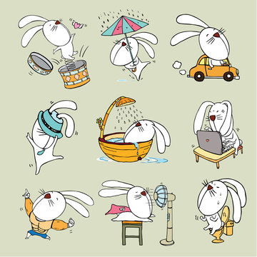 rabbit cartoon action vector  illustration