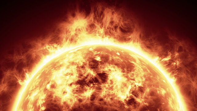 Sun surface with solar flares, Burning of the sun 4k. Highly realistic sun surface with flares.