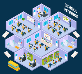 School isometric interior