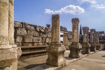 Fototapeta na wymiar Jesus Synagogue ruins in Capernaum,Israel
