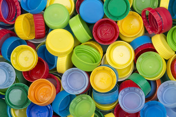 Colorful plastic caps ready for recycling