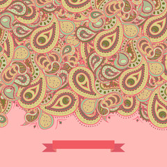 Vector Valentine's Day paisley border. Abstract doodle border background hand drawn for web design, invitations, wallpapers.