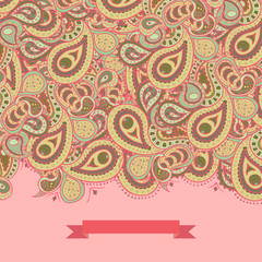 Vector Valentine's Day paisley border. Abstract doodle border background hand drawn for web design, invitations, wallpapers.