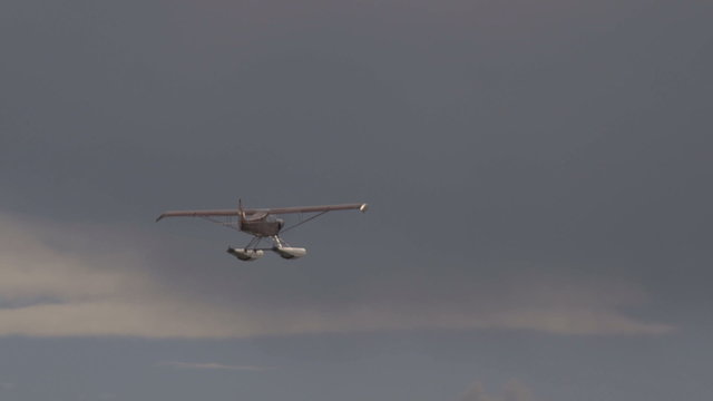 The Float Plane Takes Off In Airport. Alaska.