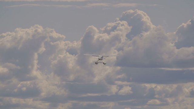 The Float Plane Takes Off In Airport.