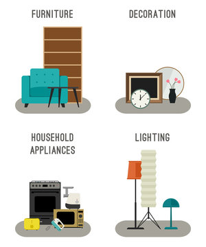 Furniture and home accessories icons.