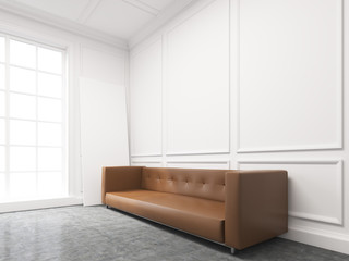 Sofa at the wall, side view, window light