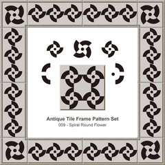 Antique tile frame pattern set_009 Spiral Round Flower