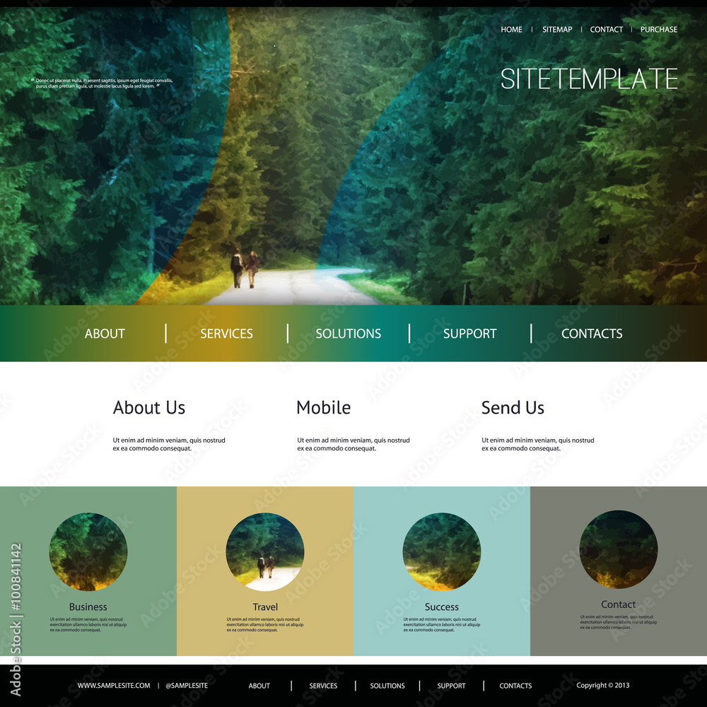 Wall mural one page website template with header design - green forest