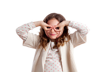 Girl Making Fake Glasses with Hands