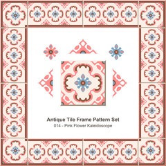 Antique tile frame pattern set_014 Pink Flower Kaleidoscope