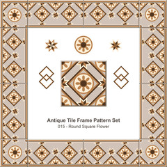 Antique tile frame pattern set_015 Round Square Flower